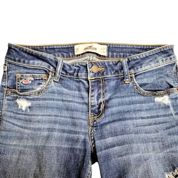 Hollister Distressed Ripped Lo Rise Skinny Stretch Blue Jeans - Picture 4 of 12